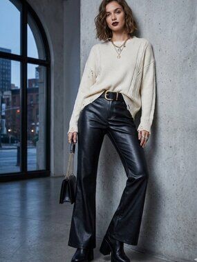 NWT GAP '70s FLARE High Rise Black Vegan Leather Pant + New +SZ 4 / 27
